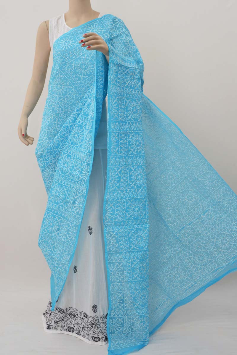 Sky Blue Allover Tepchi Hand Embroidered Lucknowi Chikankari Dupatta (Kota Cotton) MC251430